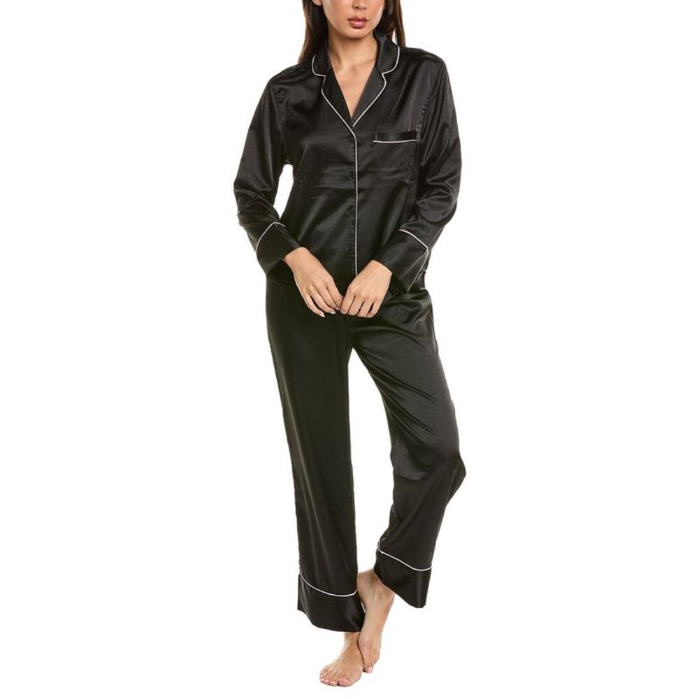 Marion Womens  2Pc Satin Pajama Set, Black
